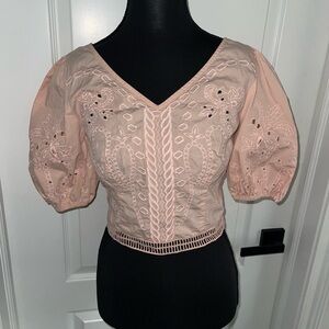 Express Pink Puff Sleeve Crop Top